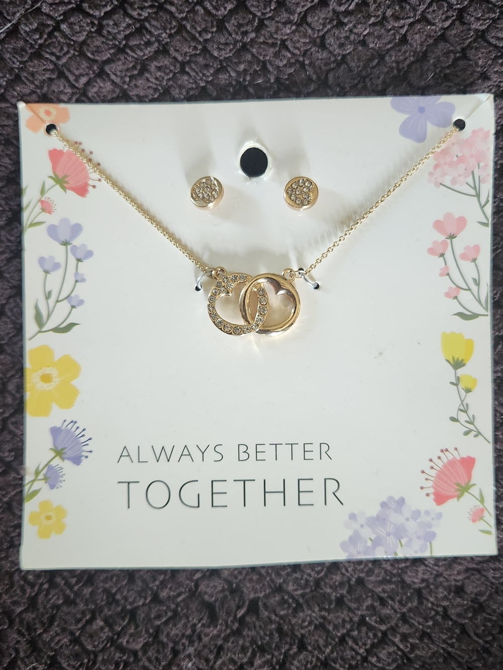 Gold Interlocking Heart Rings Necklace & Earrings Set -"Always Better Together"